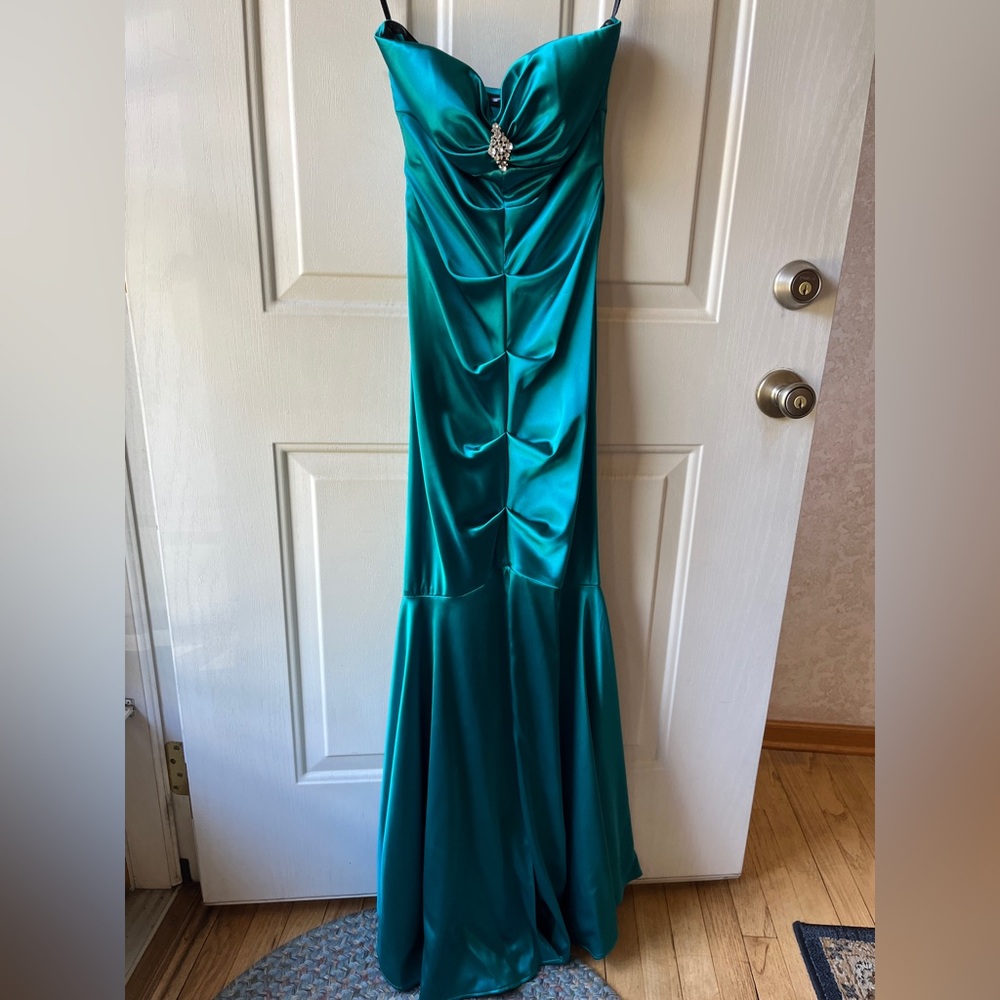 Xscape Teal Satin Gown